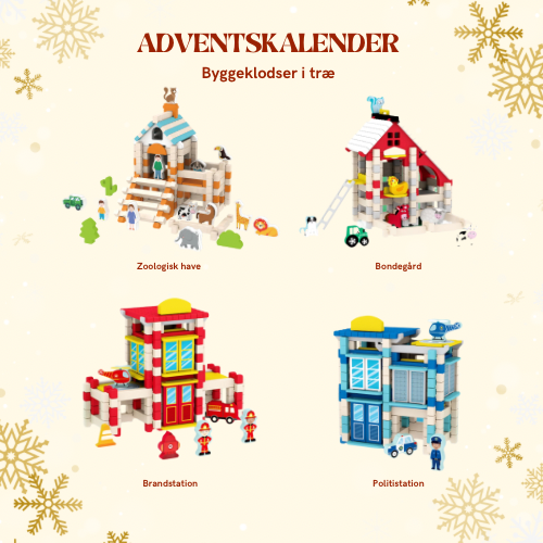 Adventskalender – Byggeklodser i træ (4 temahuse)