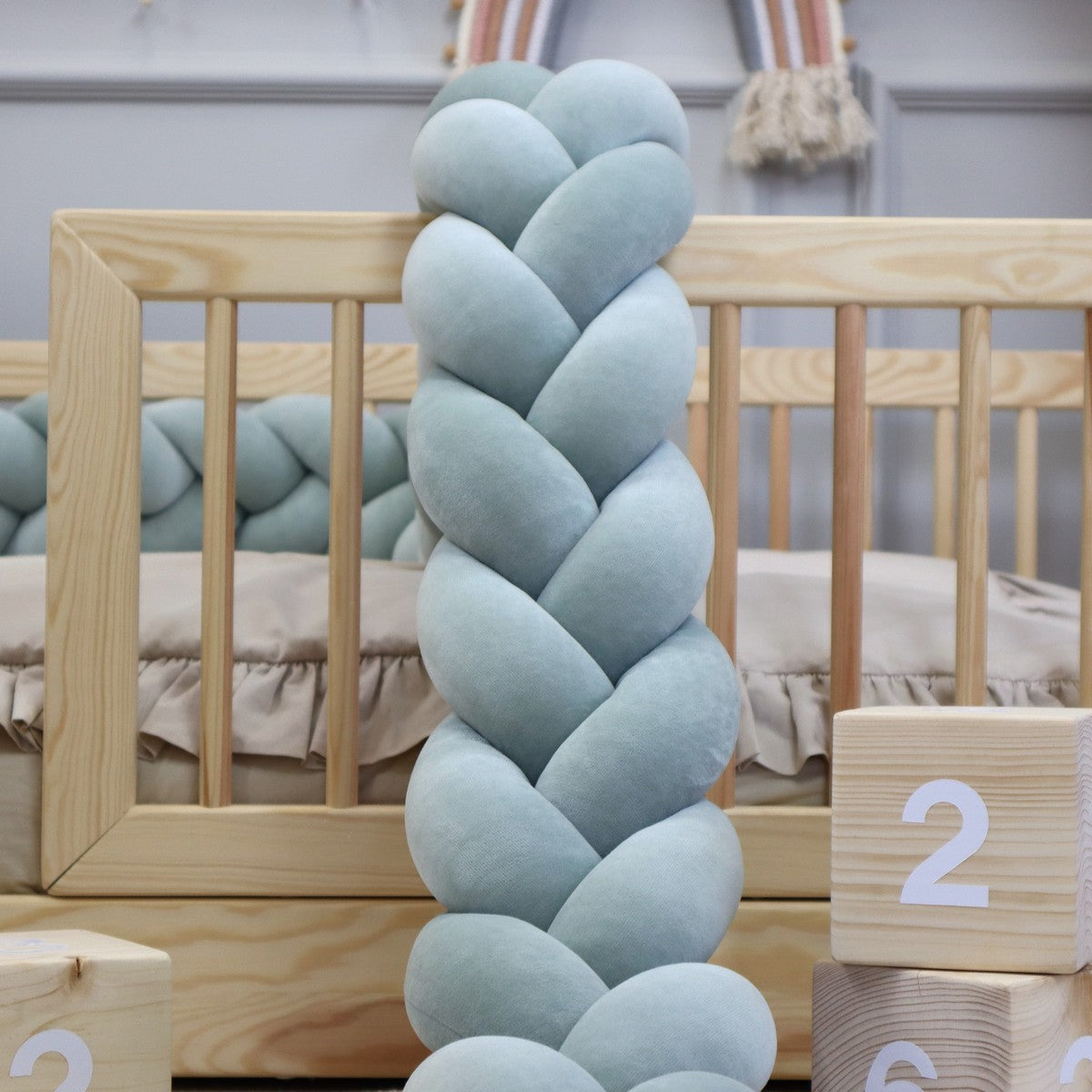 Sengerand, 3-strenget fletning- GråBlå