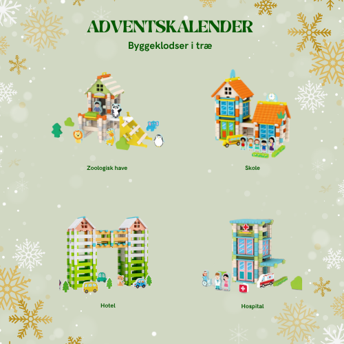 Adventskalender med 4 byggesæt i træ – Byens eventyr!