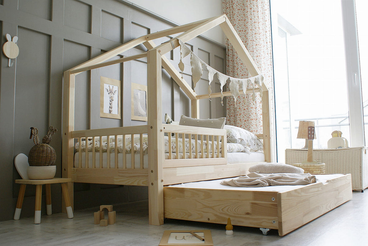 Husseng HOUSEBED Duo m. runde tremmer og skuffe