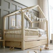 Husseng HOUSEBED m. runde tremmer og skuffe