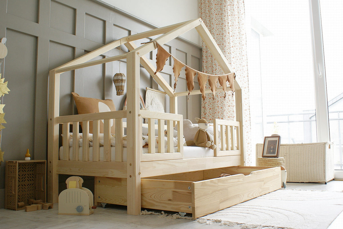 Husseng HOUSEBED Duo m. aflange tremmer og skuffe