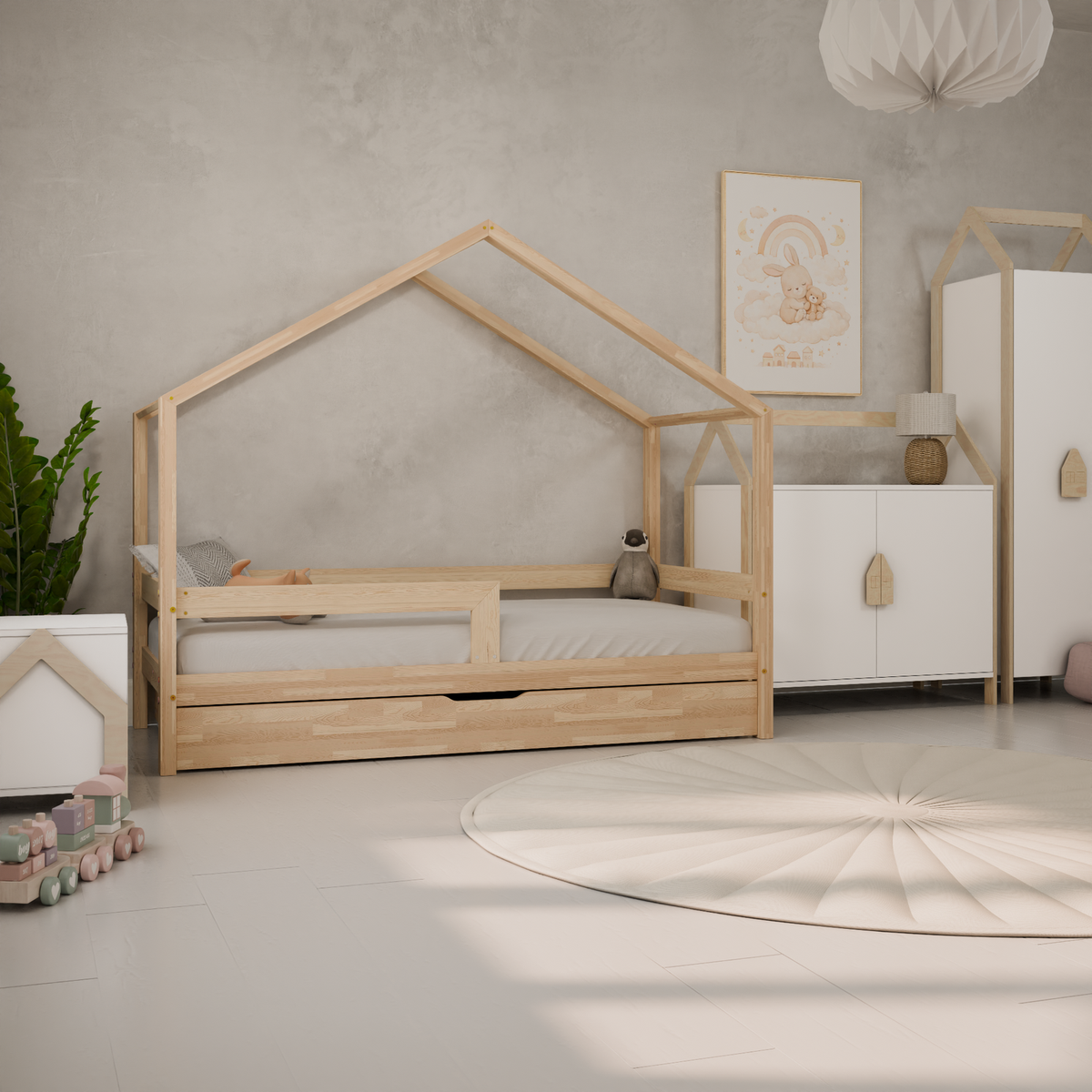 Husseng HOUSEBED m. lige sengehest og skuffe