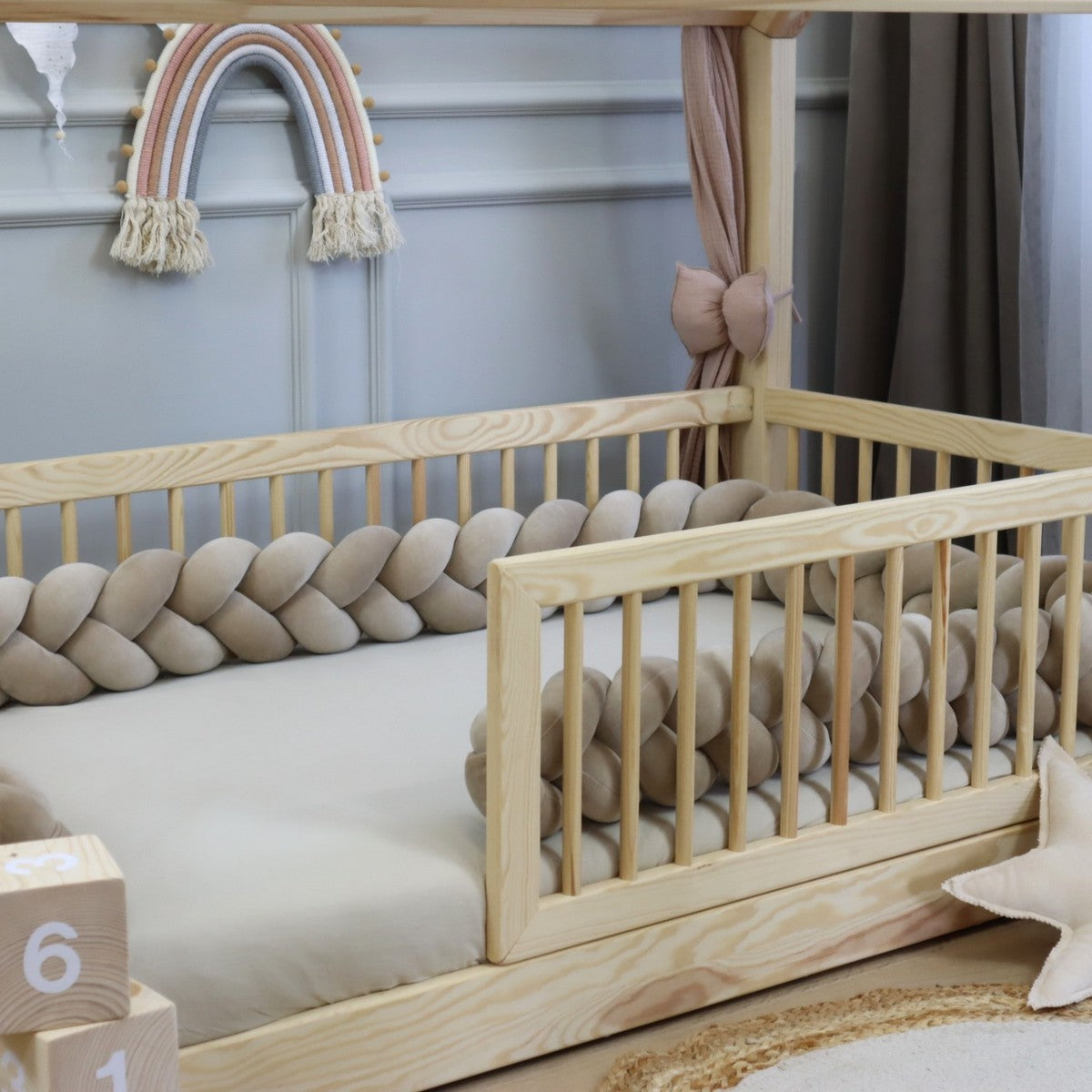 Sengerand, 3-strenget fletning- Mørk Beige