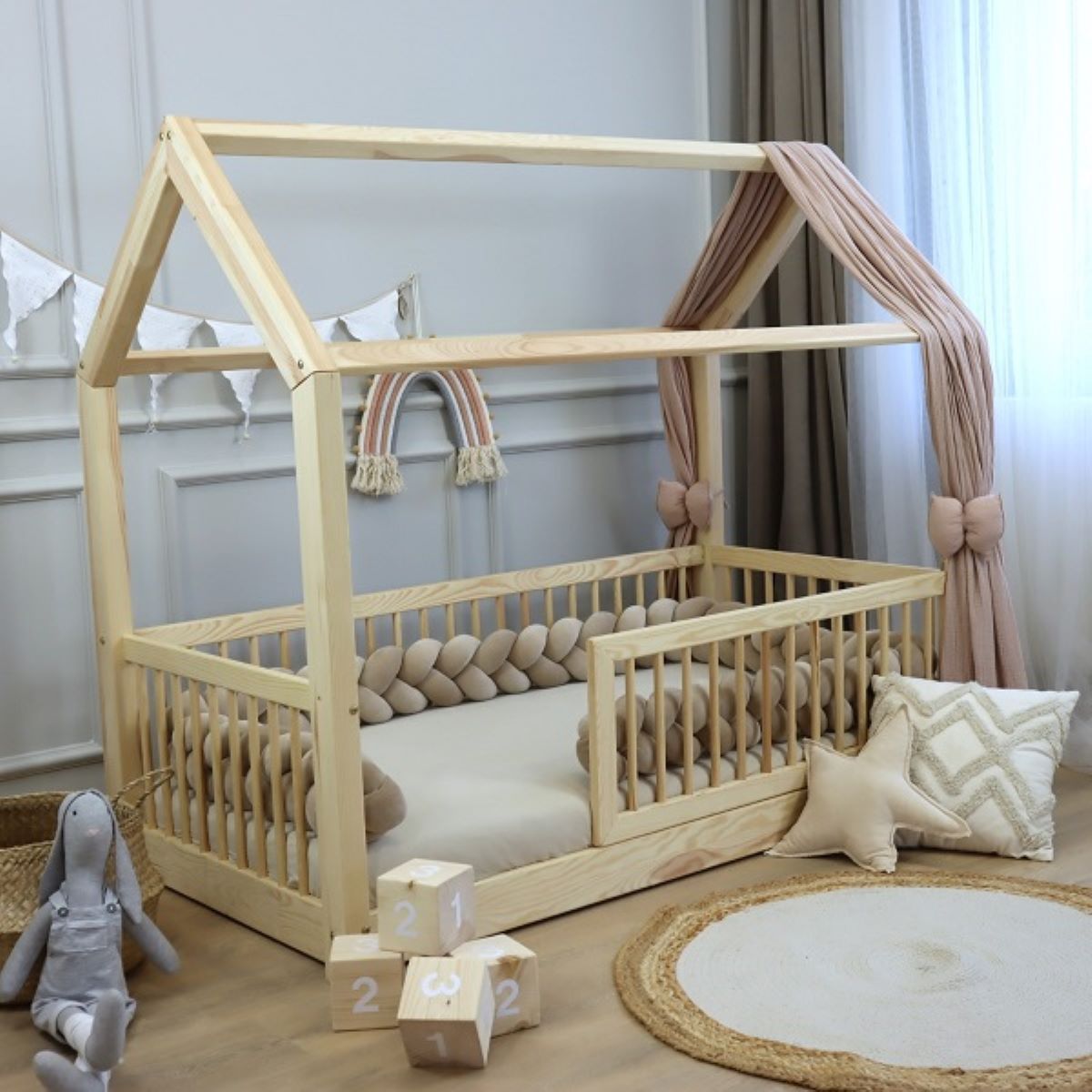 Sengerand, 3-strenget fletning- Mørk Beige
