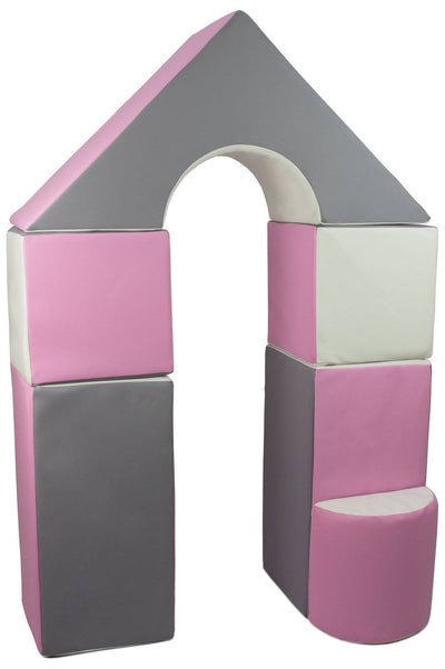 Pink skumlegetøj med 6 dele, hvor børnene kan bygge et tårn